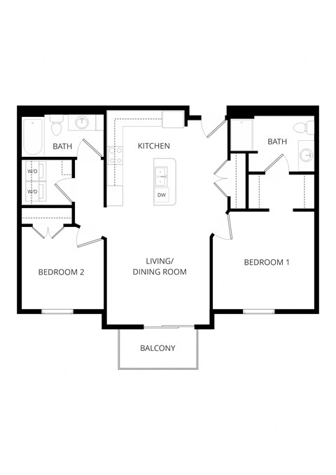 Floor plan for 2 beds, 2 baths, 997 sqft